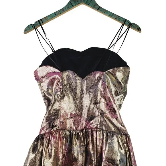 Vtg 1980's Jessica McClintock Gunne Sax Floral Foil Strappy Party Dress Sz 7/8 - Picture 4 of 12